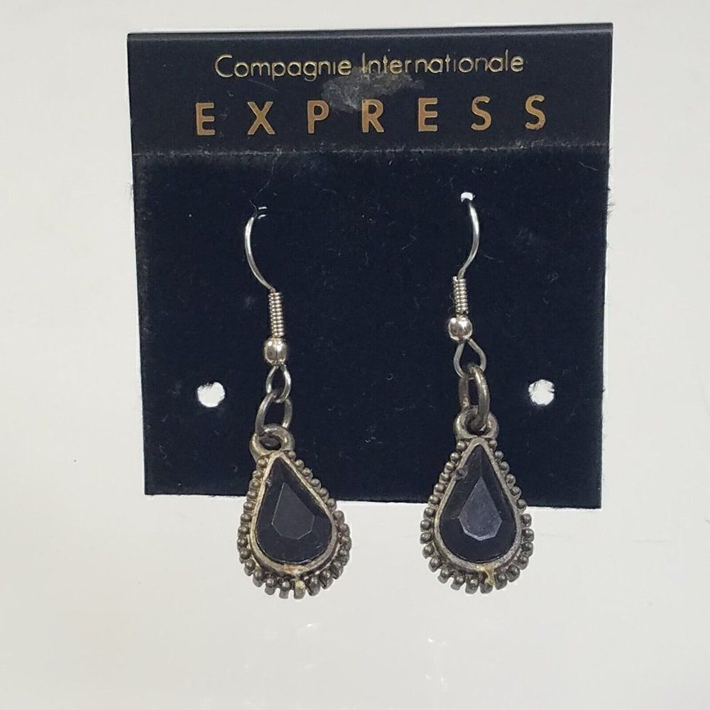 Black Dangle Tear Drop Pierced  Hook Earrings